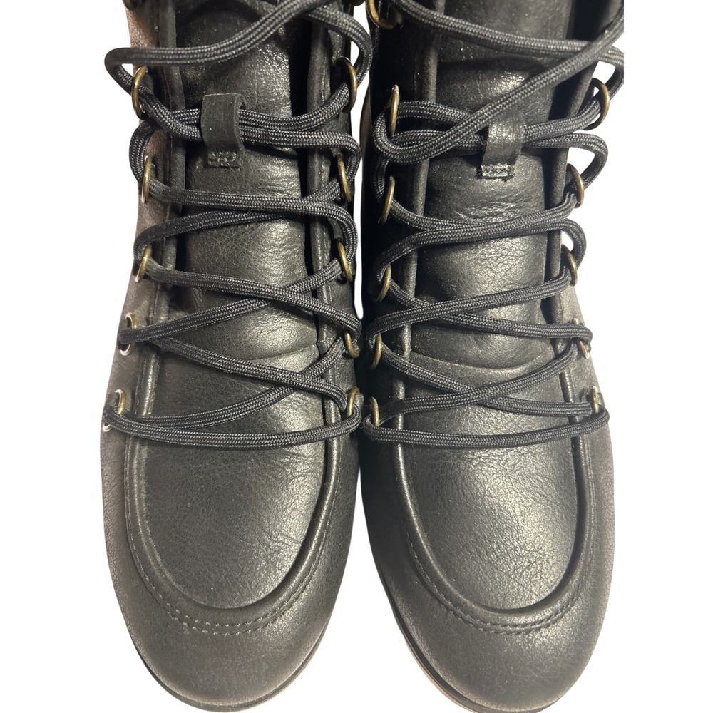 Sorel Harlow Black Leather Waterproof Lace Up Ankle Boots Women's Size 8.5 - Picture 4 of 11